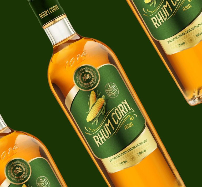 Thiết kế bao bì nhãn rượu Rhum Corn Haness Design